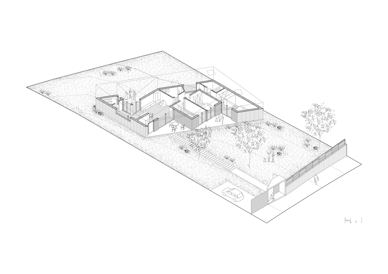 Axonometría. Vivienda unifamiliar en Sada por Trespes.arquitectos.