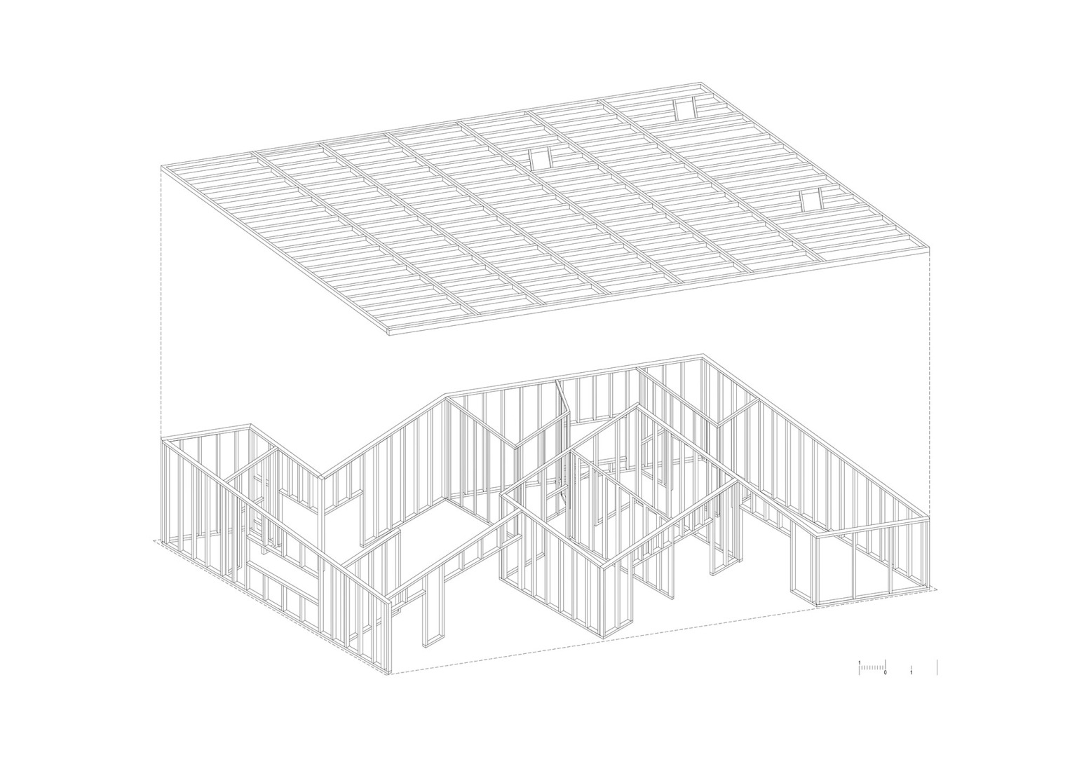 Axonometría explotada. Vivienda unifamiliar en Sada por Trespes.arquitectos.