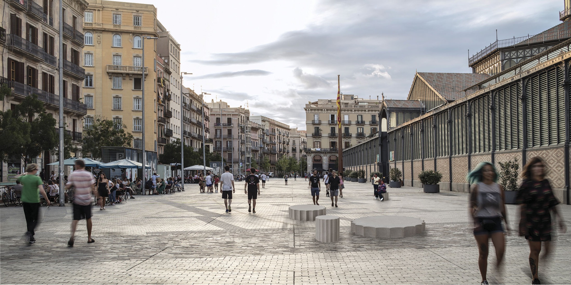 "Temple," a family of urban elements by vora + Toni Riba. Photography by Adrià Goula. Photomontage by Lill Volmer and Tana Sebova.