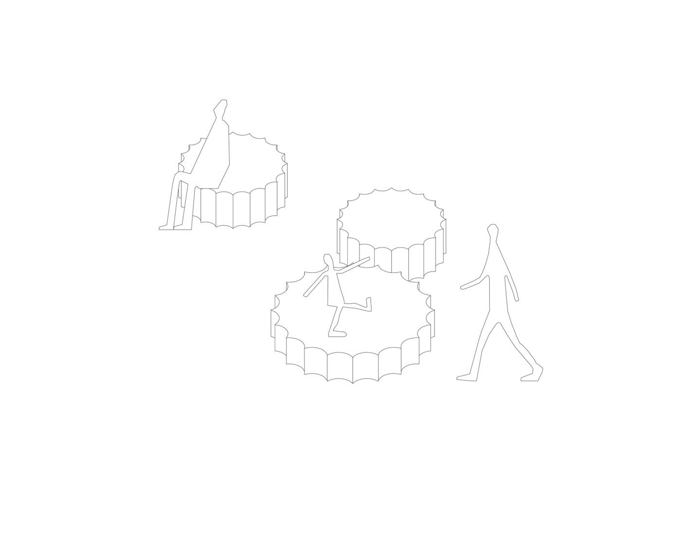Axonometry. "Temple," a family of urban elements by vora + Toni Riba.