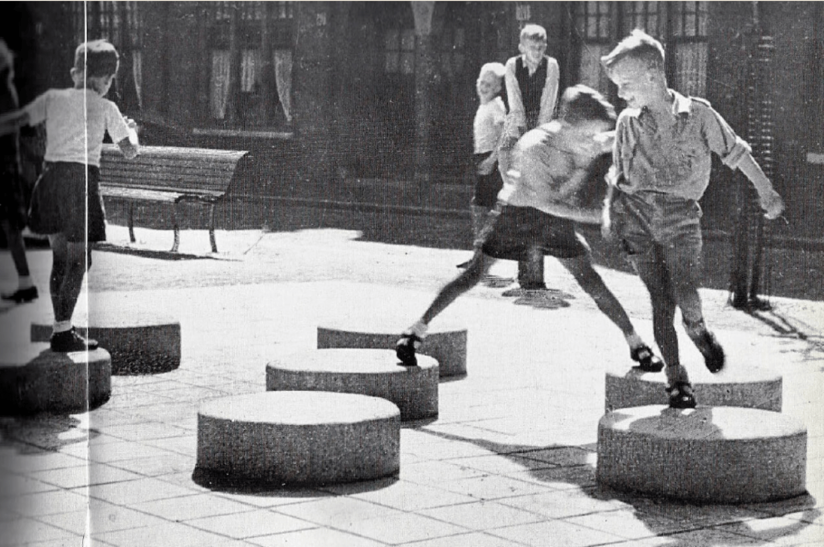 Aldo Van Eyck. Playgrounds, Amsterdam. "Temple," a family of urban elements by vora + Toni Riba.
