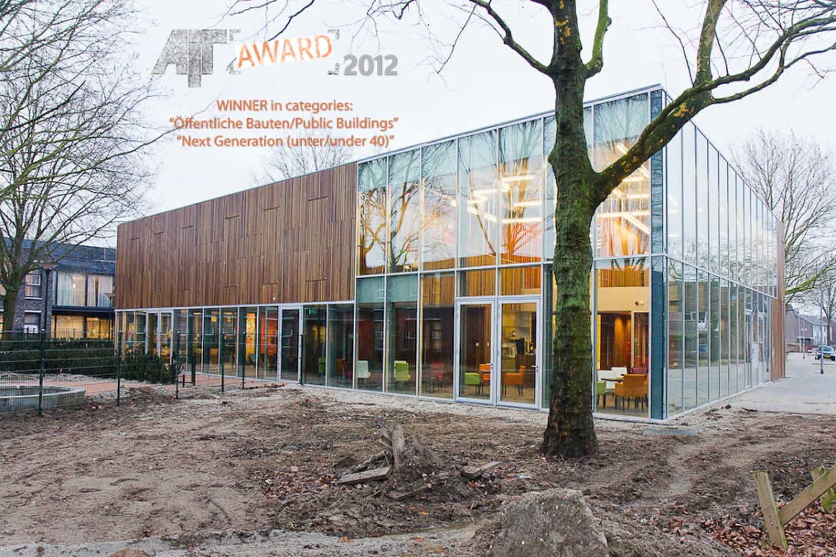 View across pond reigerpad. Huis van Droo Community Centre by JDWA.