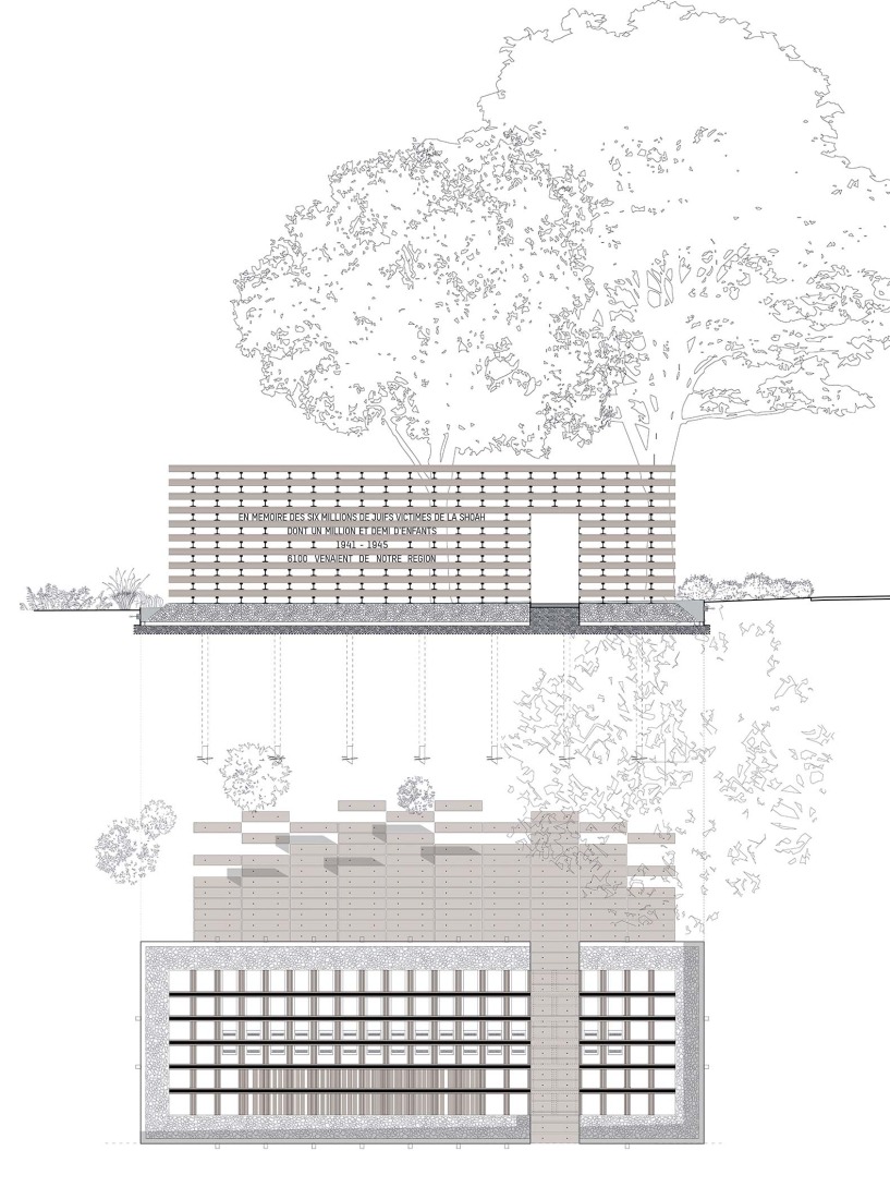 Elevation and floor plan. The Rails of Memory by Blaising Borchardt Studio. 
