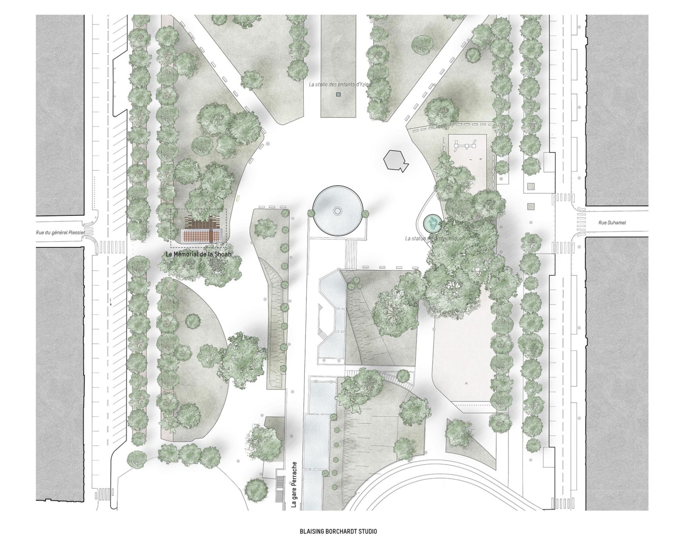 Site plan. The Rails of Memory by Blaising Borchardt Studio. 