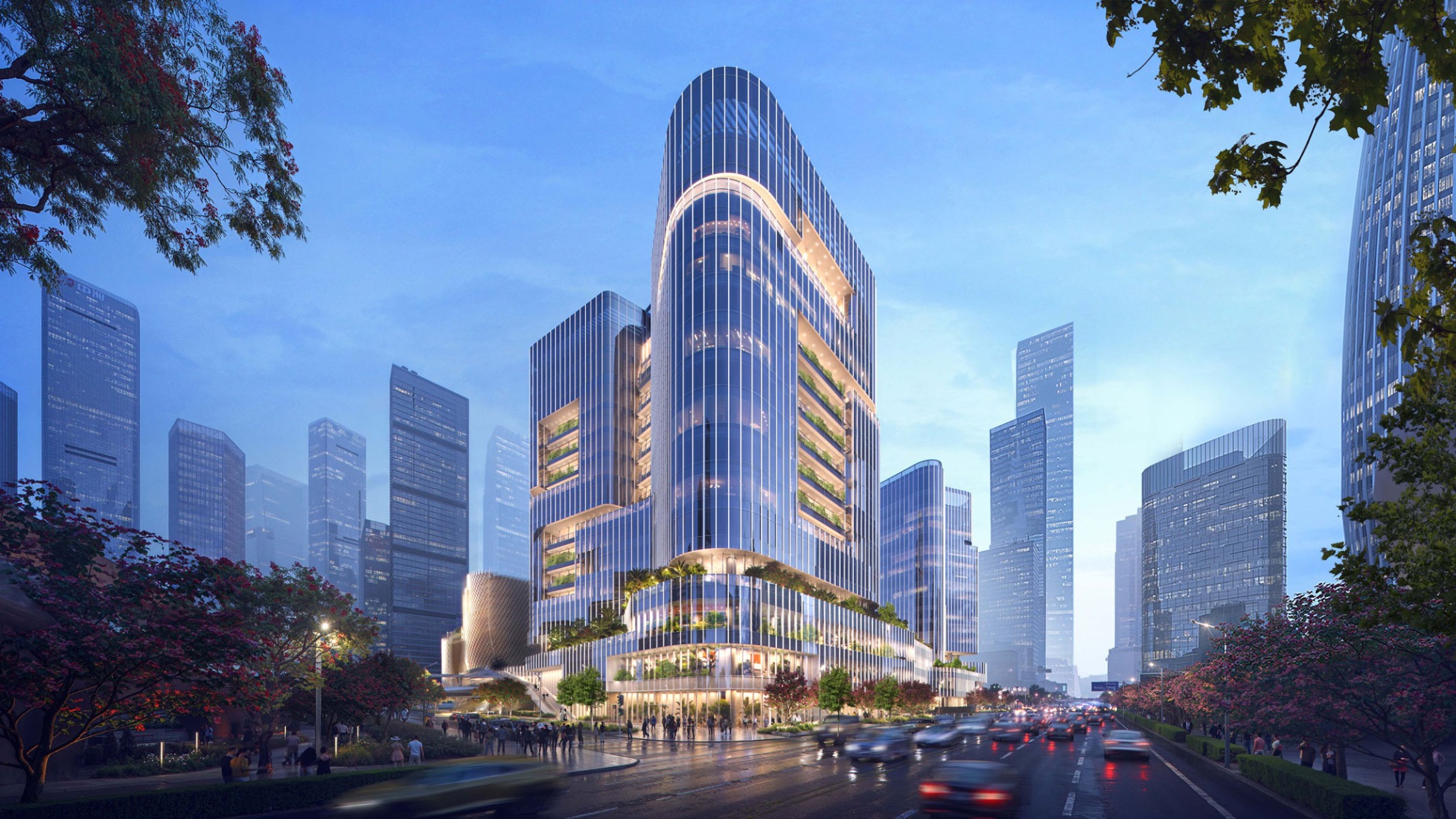 Proyectado para funcionar las 24 horas. El Campus Híbrido de Houhai integra trabajo, vivienda, cultura, comercio, ocio, recreación y naturaleza en un ecosistema urbano unificado. Campus Híbrido de Houhai por Buro Ole Scheeren.