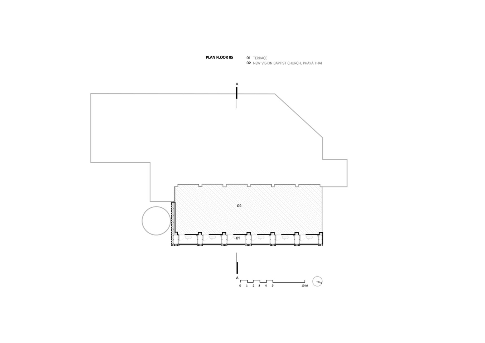 Plano de quinta planta. Rehabilitación del Centro de Estudiantes Bautistas por PHTAA. 