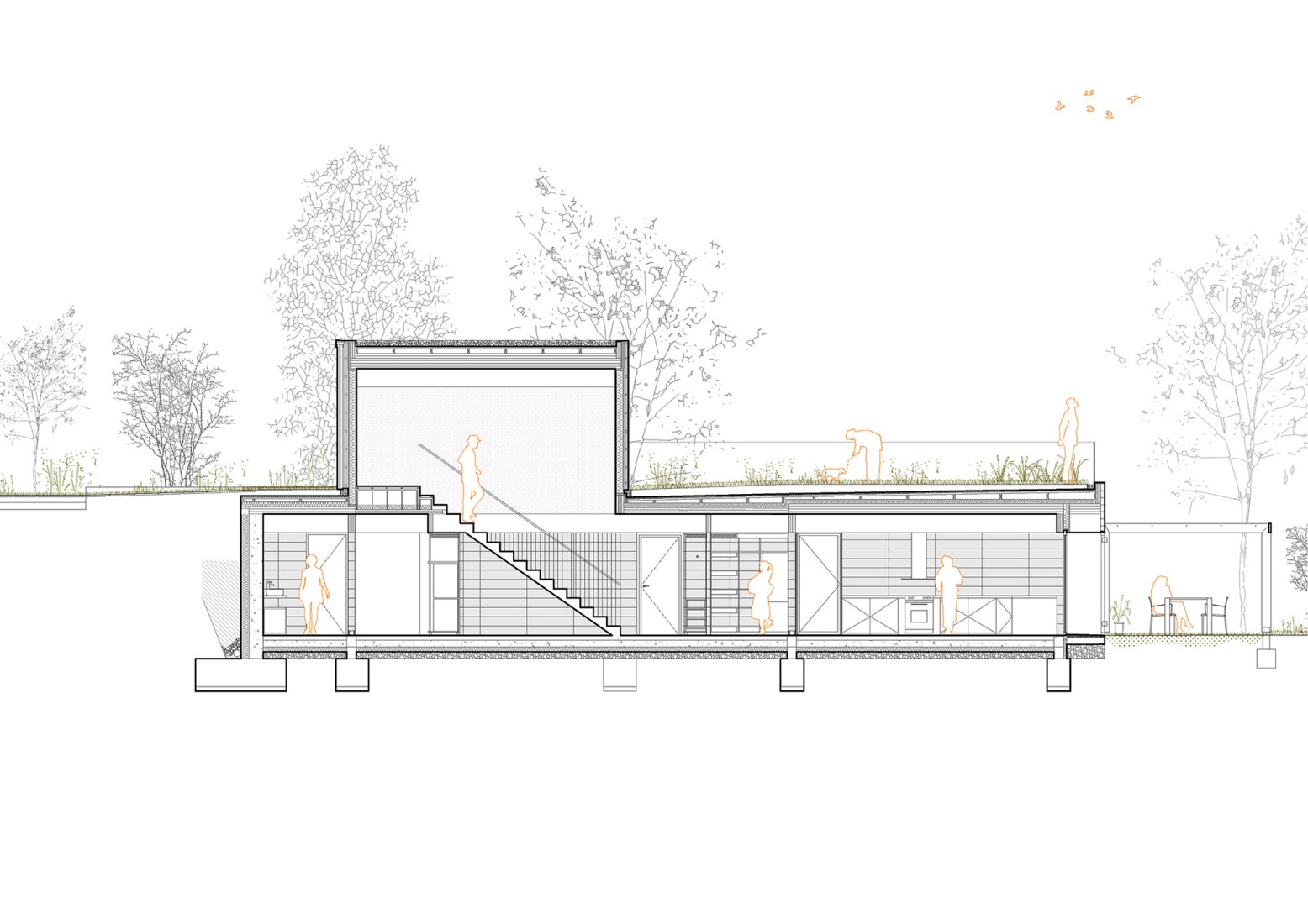 Staircase section. Casa Serra d’Ordal by Slow Studio.