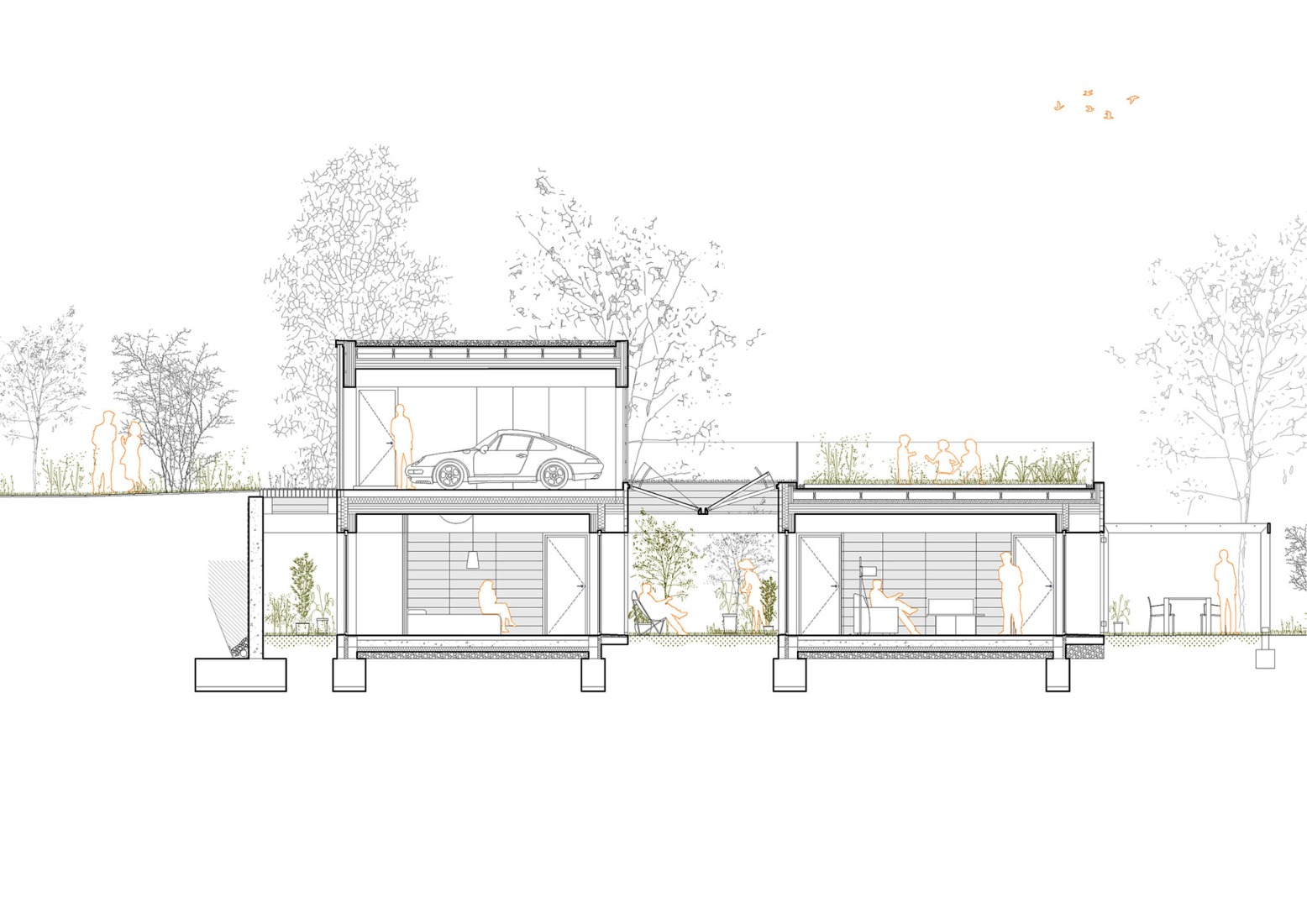 Courtyard sections. Casa Serra d’Ordal by Slow Studio.