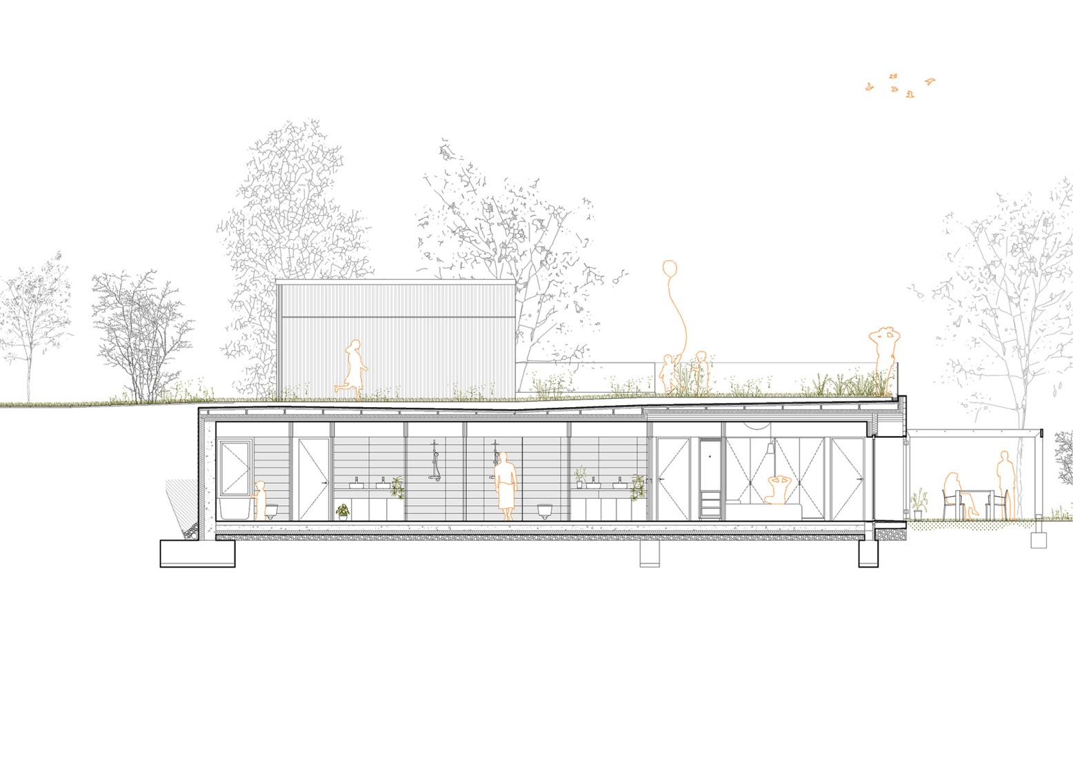 Bathroom sections. Casa Serra d’Ordal by Slow Studio.