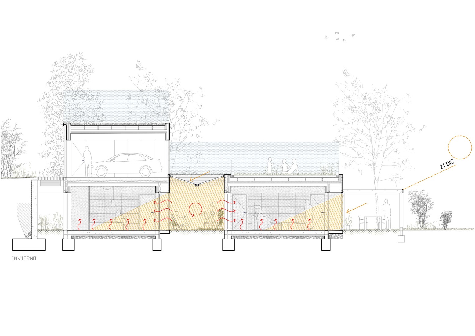 Winter climate section. Casa Serra d’Ordal by Slow Studio.