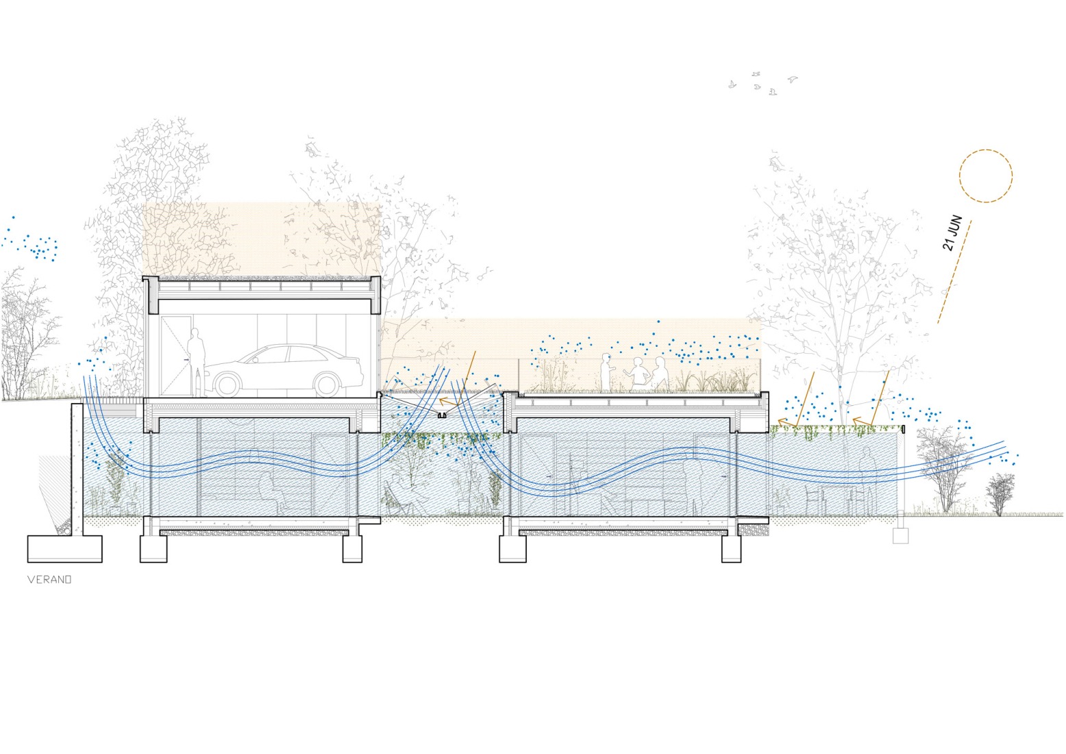 Summer climate section. Casa Serra d’Ordal by Slow Studio.