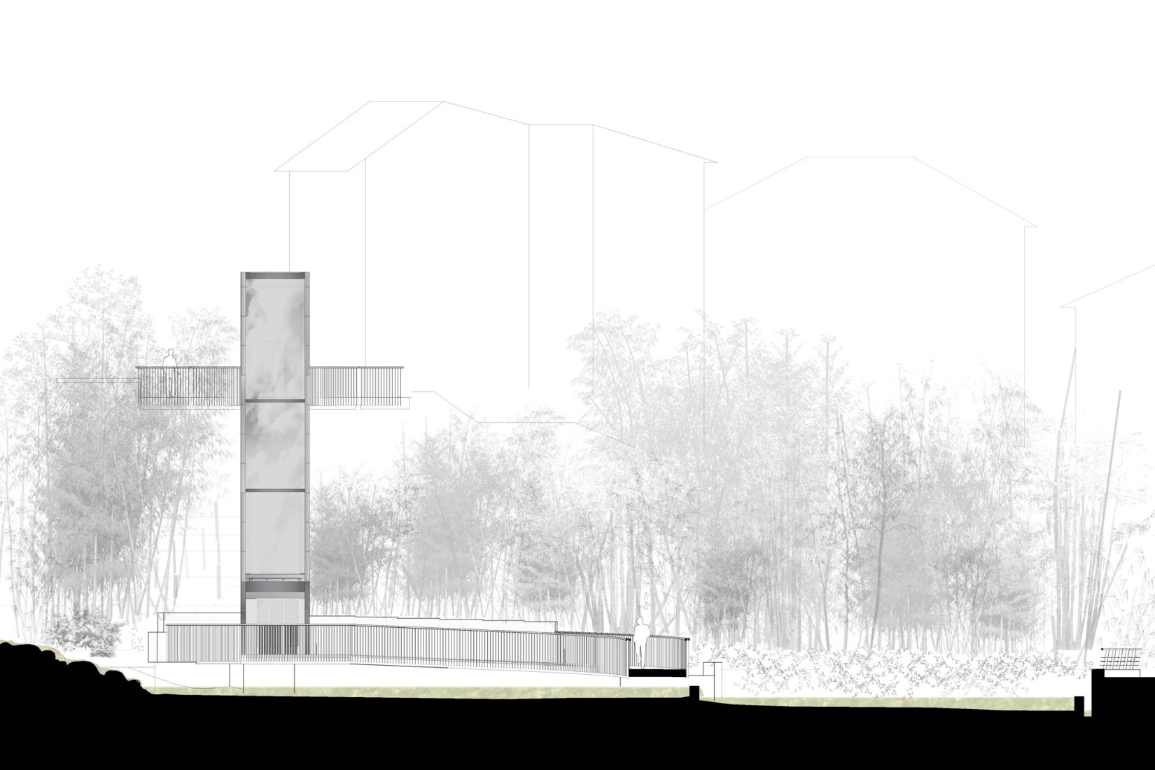 Front elevation. Elevator over a stream by Barru Arkitektura. 