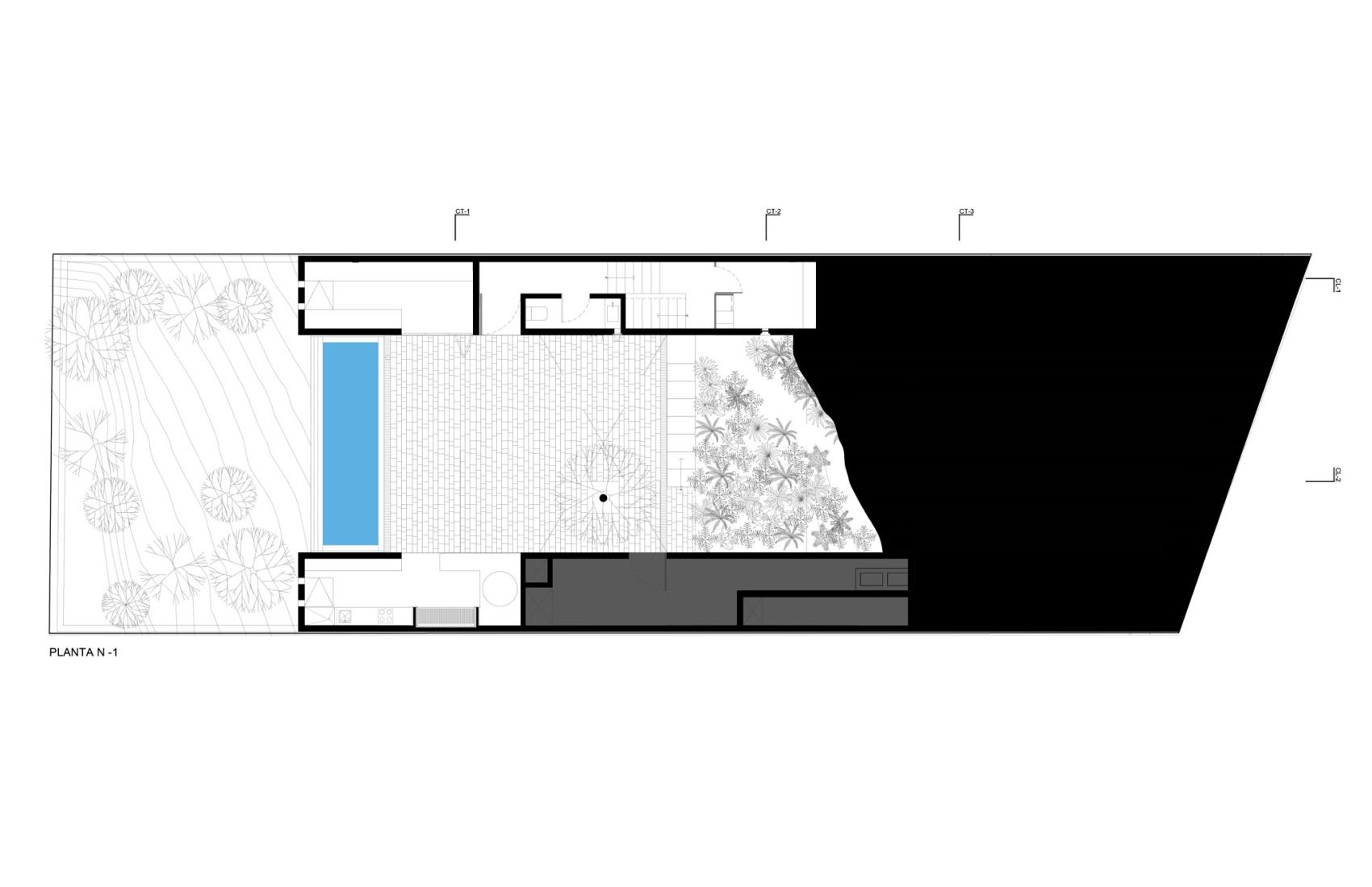 Lower level. Cañada House by Escobedo Soliz. 