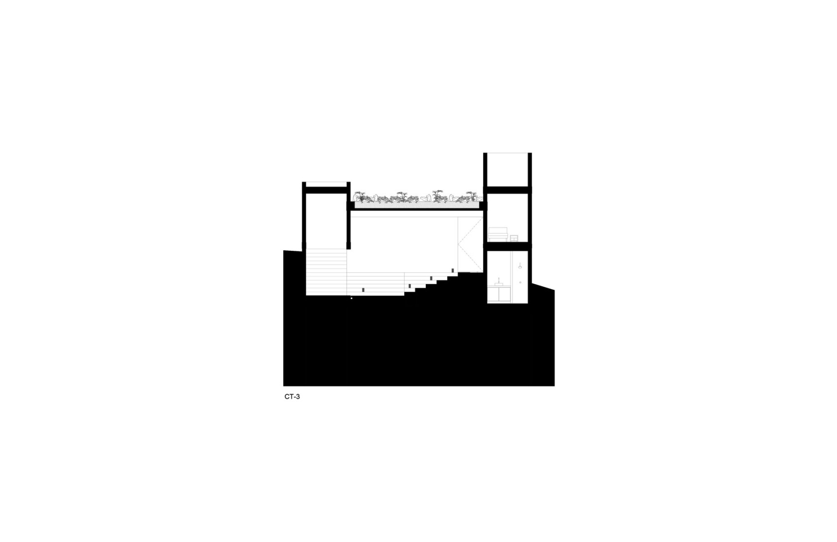Cross-section access patio. Cañada House by Escobedo Soliz.