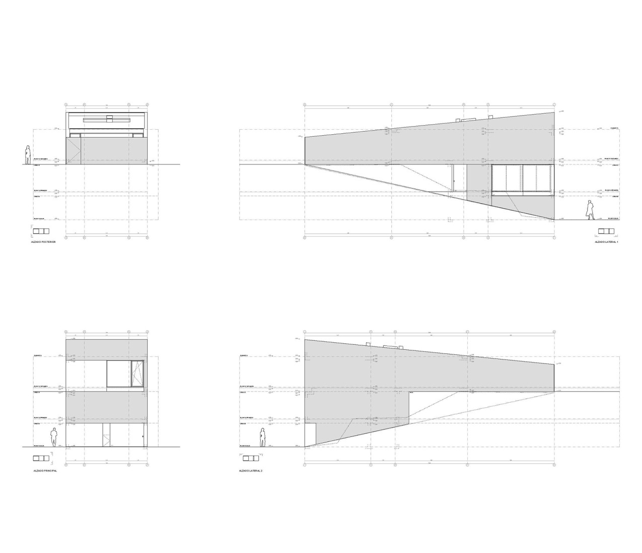 Alzados. Casa en la ladera de un castillo por Fran Silvestre Arquitectos. 