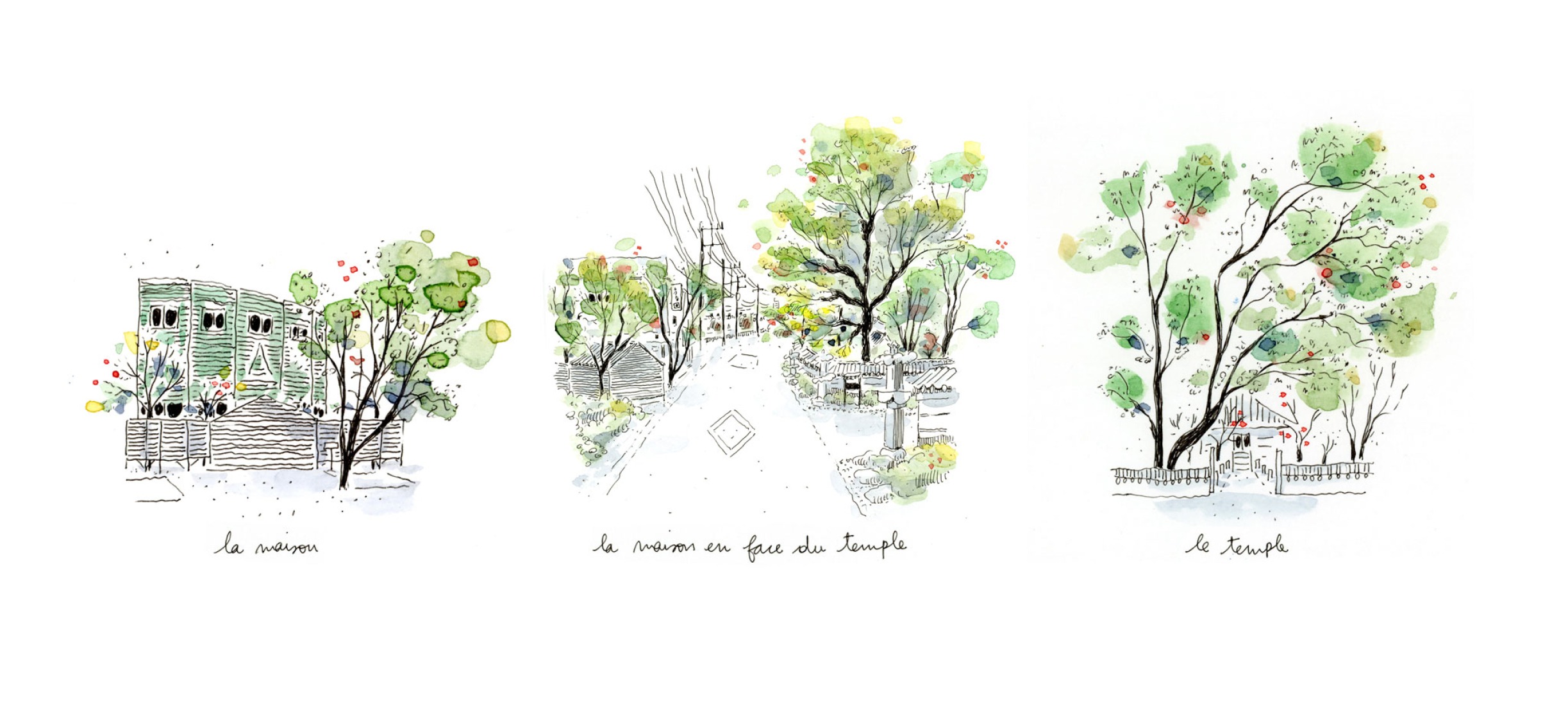 House by the temple by Kuma&Elsa. Sketch by Elsa Escobedo.