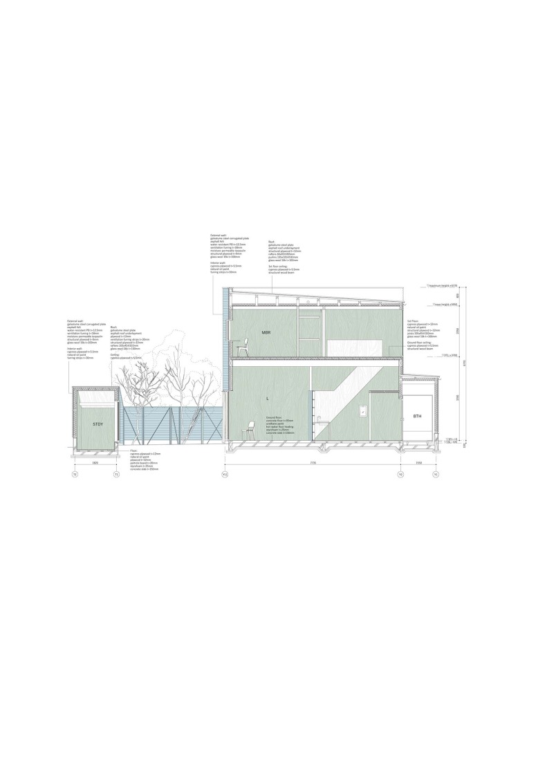 Section. House by the temple by Kuma&Elsa.