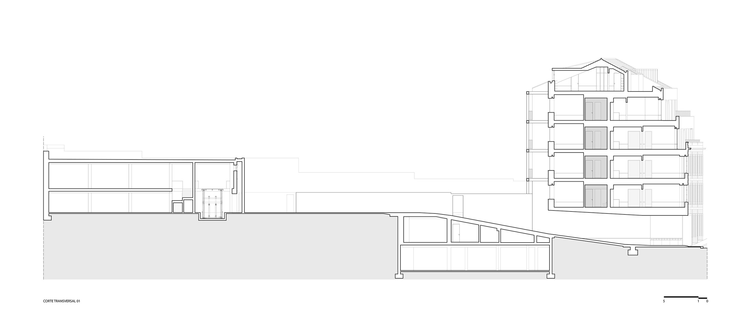 Sección transversal. Apartamentos Vila Catarina por Masslab. 