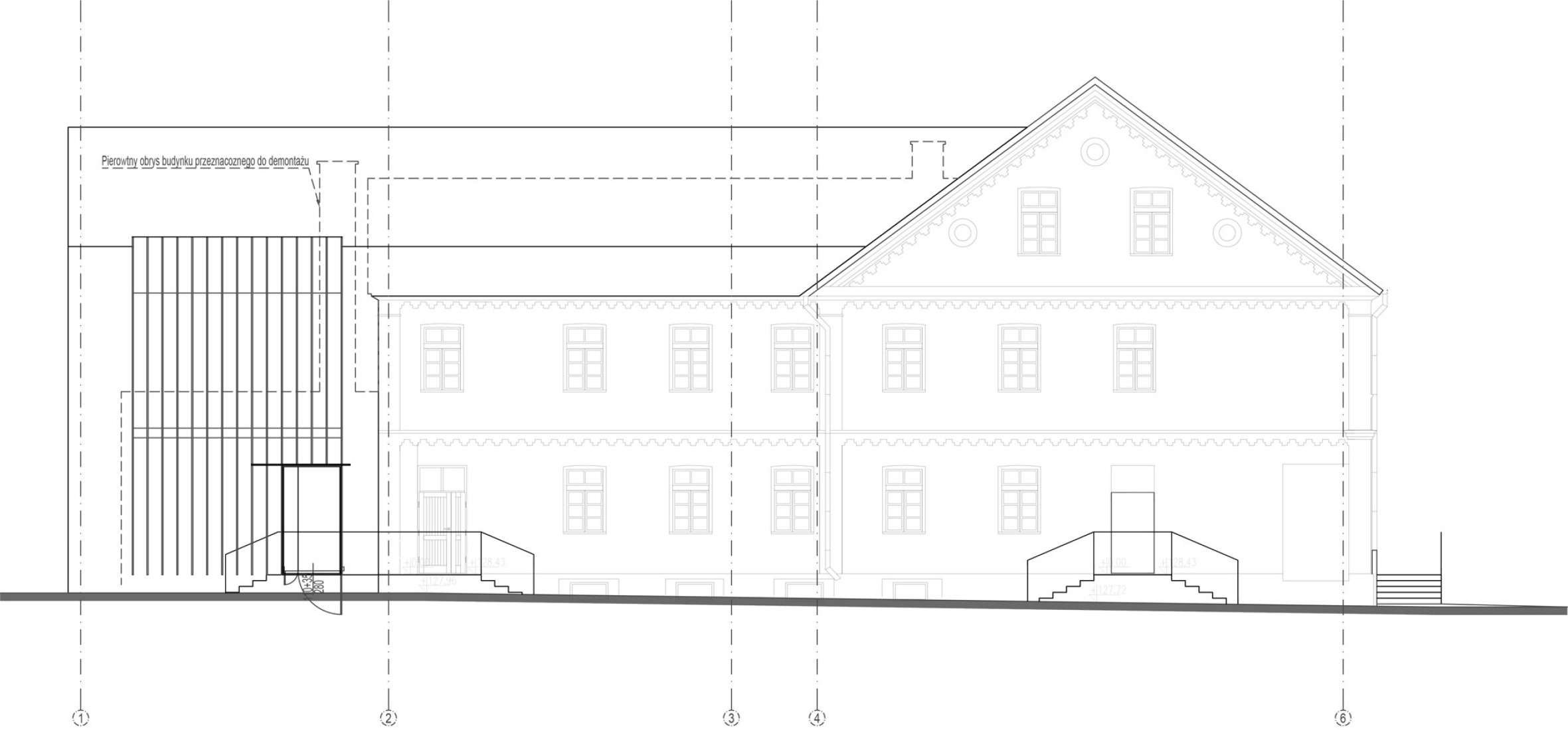 Building extension elevation. House of Remembrance of the Augustow Roundup by Tremend Studio. 
