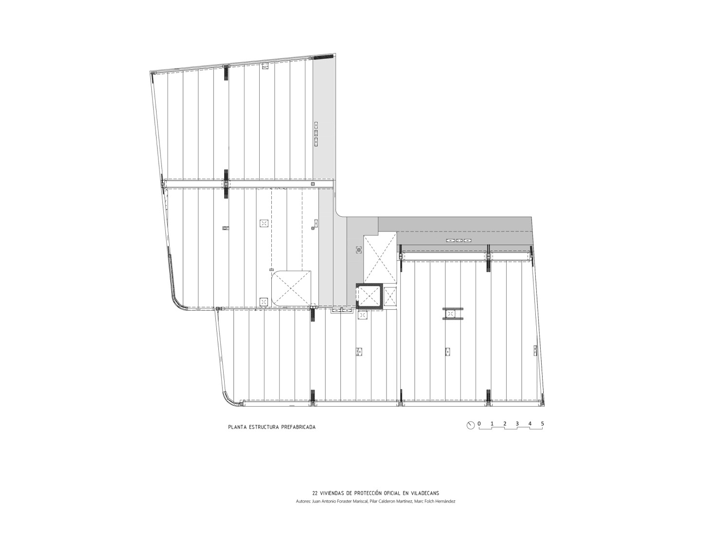 Prefabricated structure. 22 social housing units along AV62 and Calderón-Folch. 