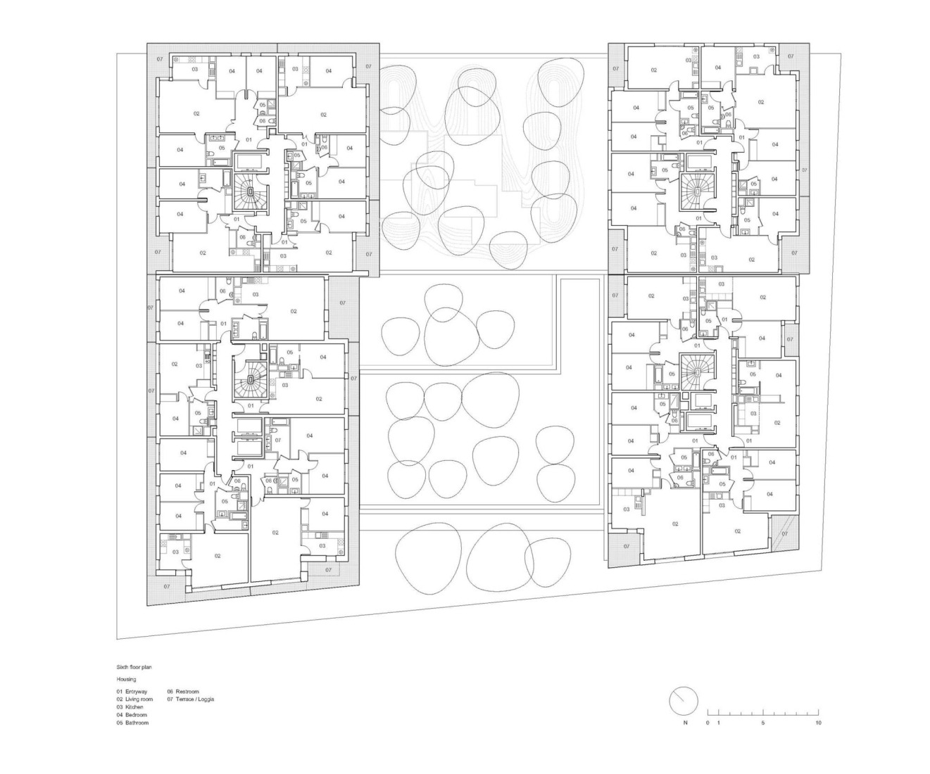 Sixth floor plan. 145 Housing Units by Gausa Raveau Actarquitectura + Avenier Cornejo Architectes.