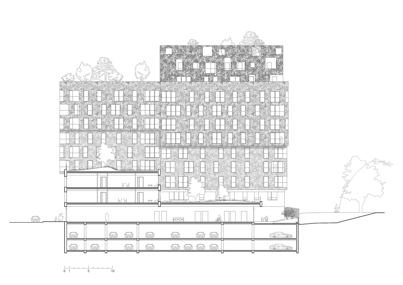 Section. 145 Housing Units by Gausa Raveau Actarquitectura + Avenier Cornejo Architectes.