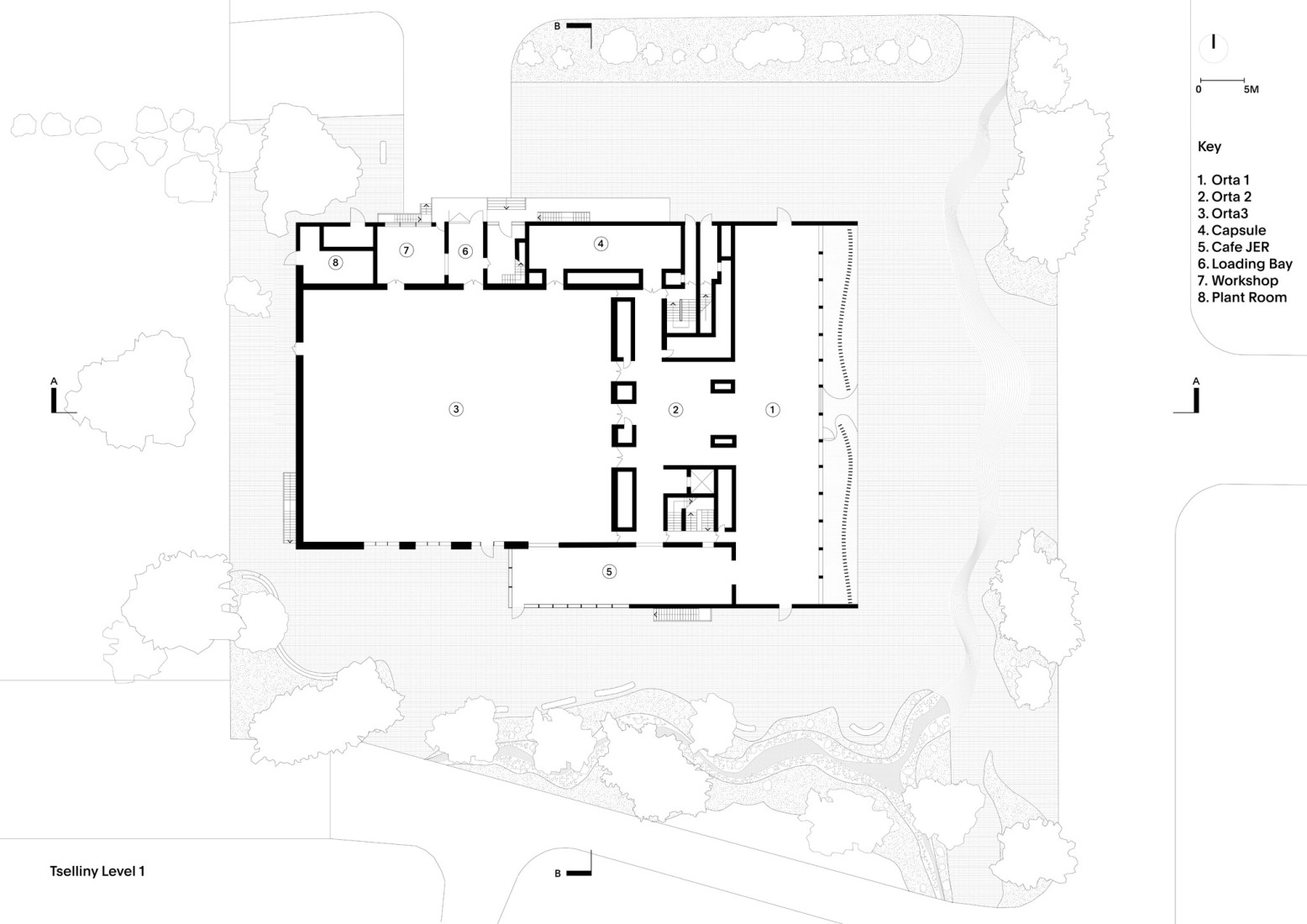 First floor plan. Tselinny Center of Contemporary Culture by Asif Khan. 