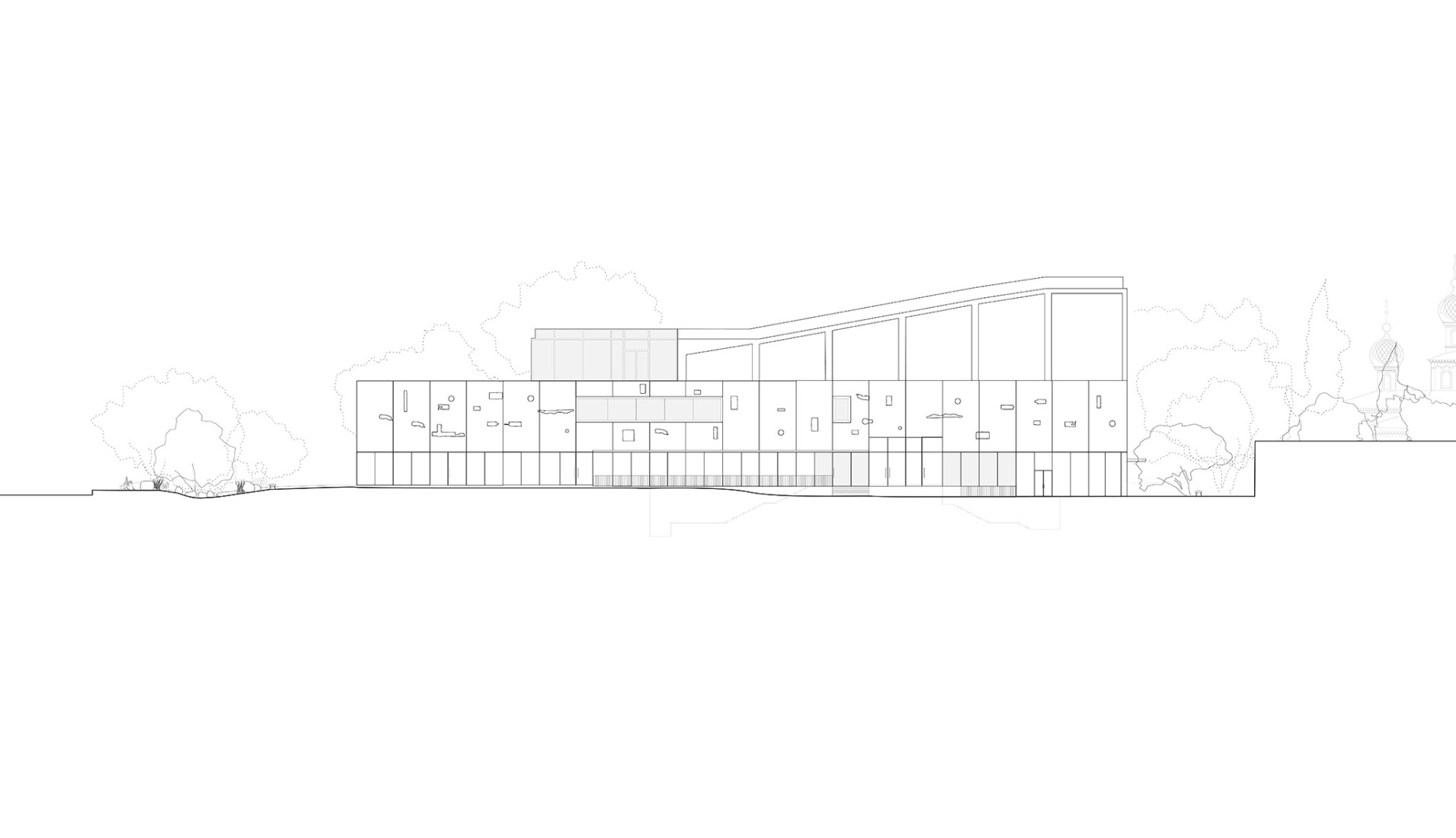 North elevation. Tselinny Center of Contemporary Culture by Asif Khan. 