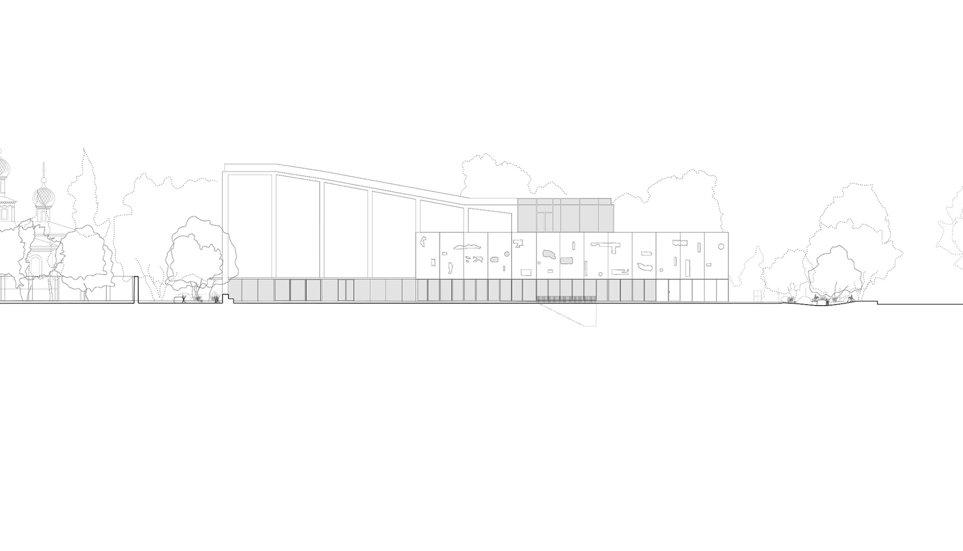 South elevation. Tselinny Center of Contemporary Culture by Asif Khan. 