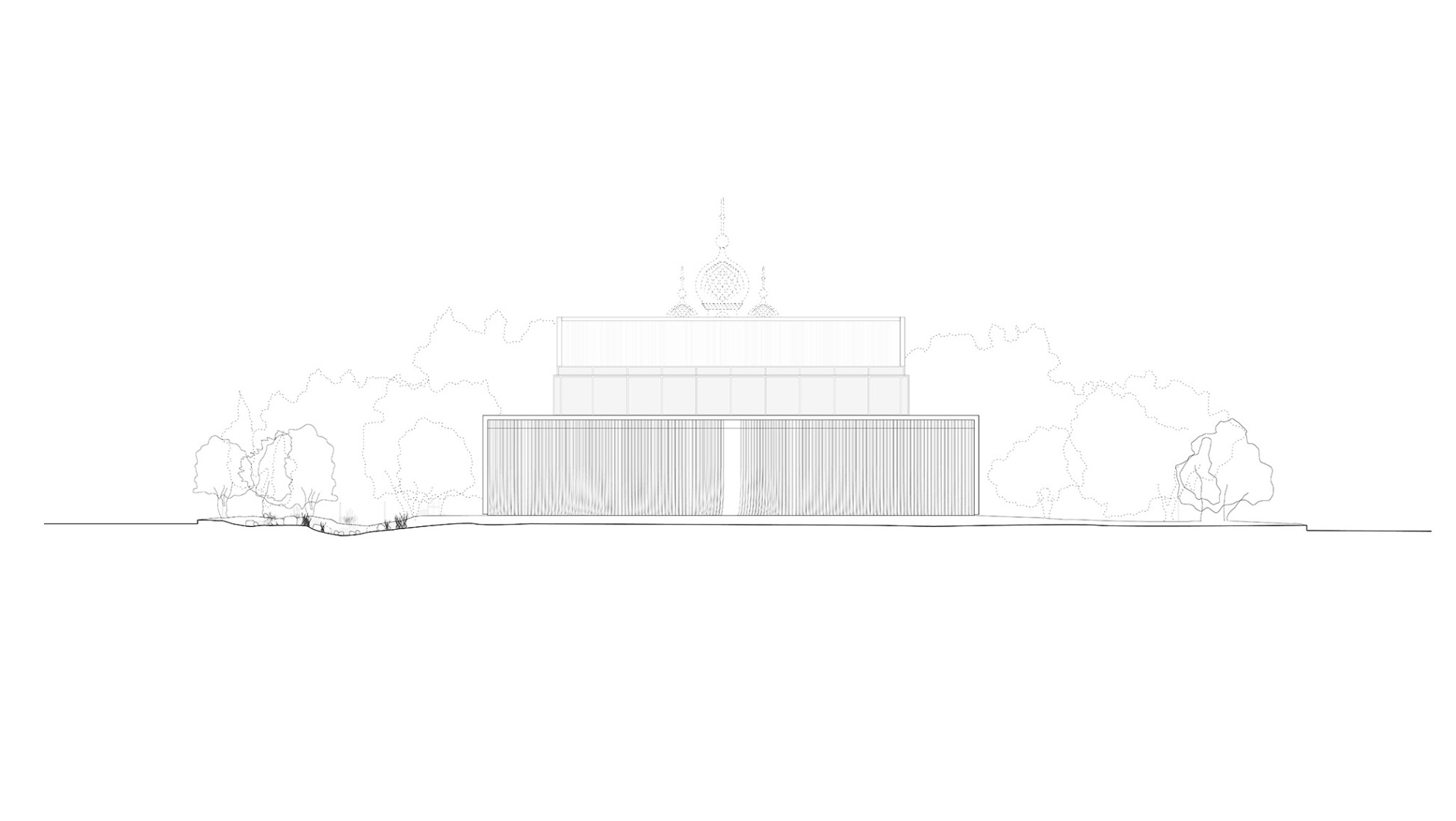 East elevation. Tselinny Center of Contemporary Culture by Asif Khan. 