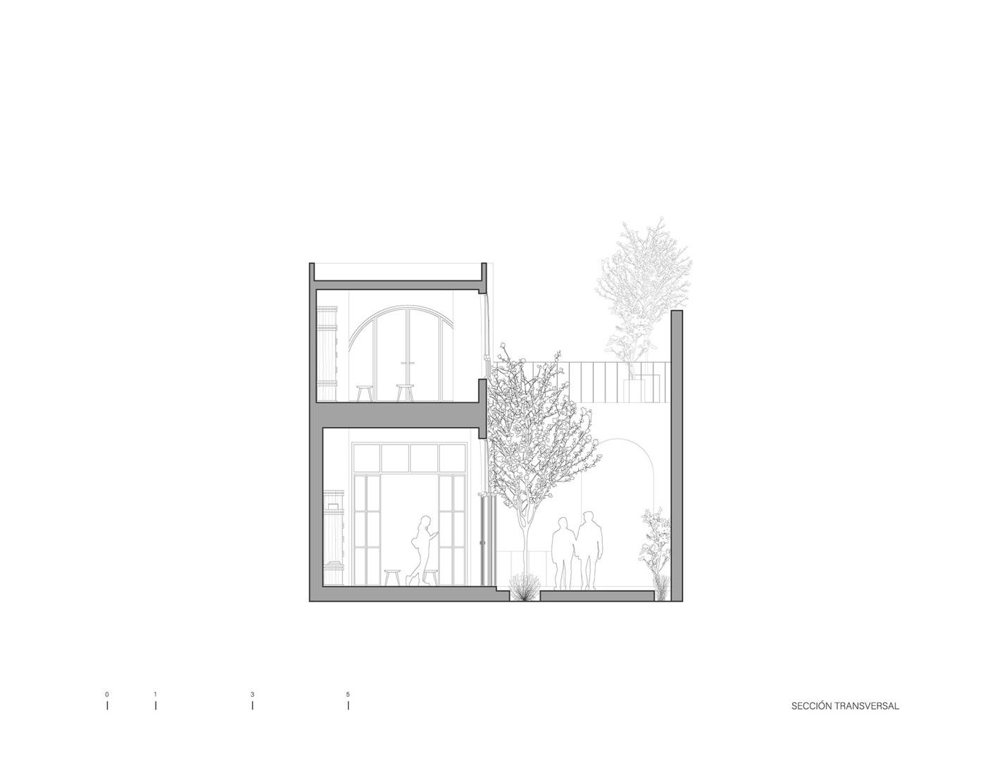Sección transversal. Centro Comunitario LGBTQ+ Casa de Rubén por Intersticial Arquitectura.
