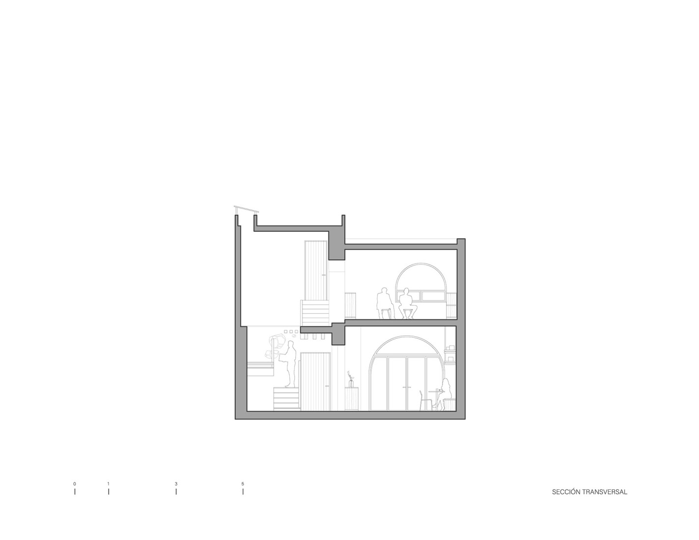 Sección transversal. Centro Comunitario LGBTQ+ Casa de Rubén por Intersticial Arquitectura.