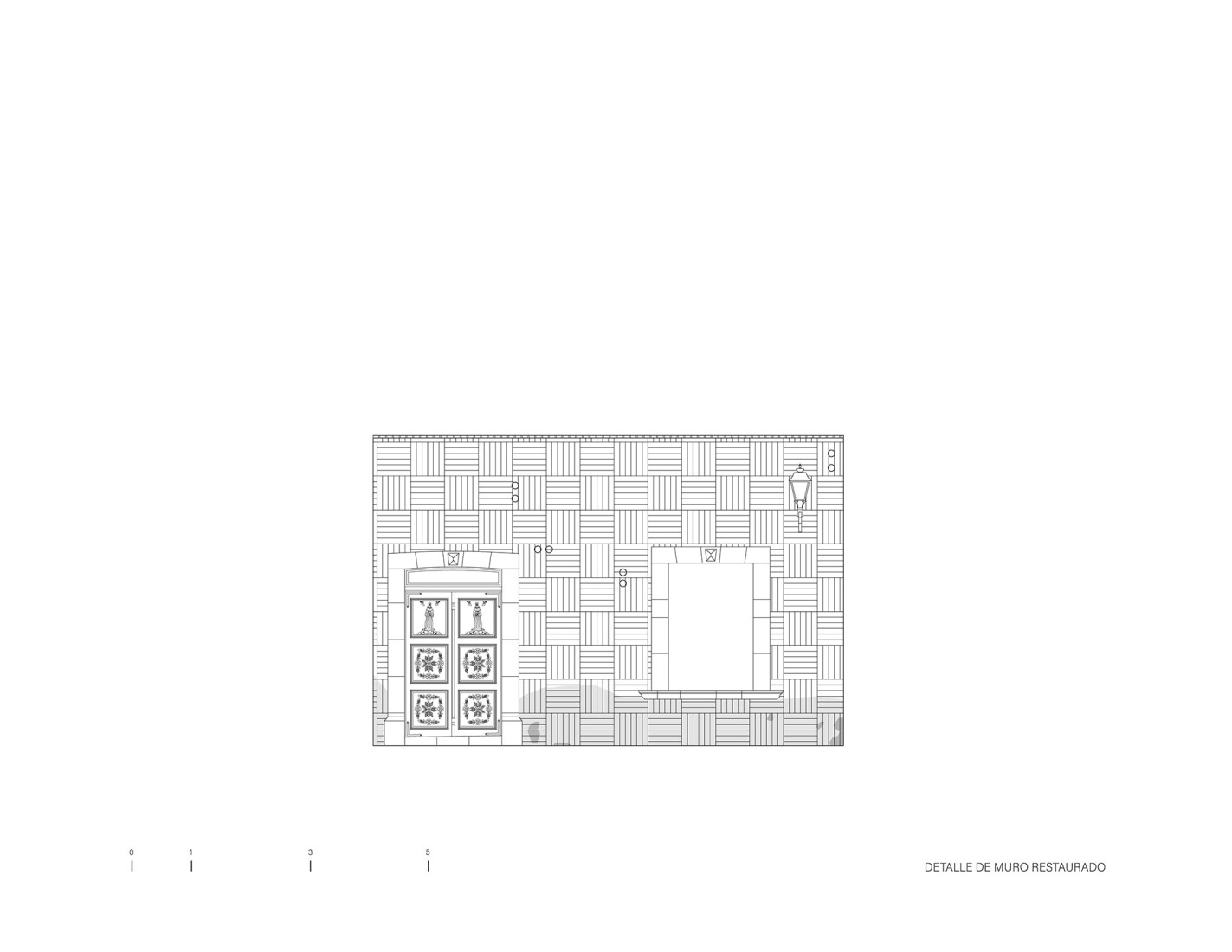 Detalle muro restaurado. Centro Comunitario LGBTQ+ Casa de Rubén por Intersticial Arquitectura.
