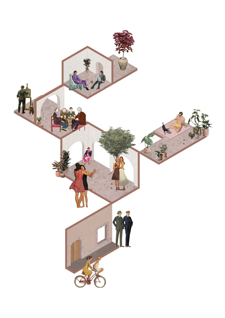 Ilustración. Centro Comunitario LGBTQ+ Casa de Rubén por Intersticial Arquitectura.