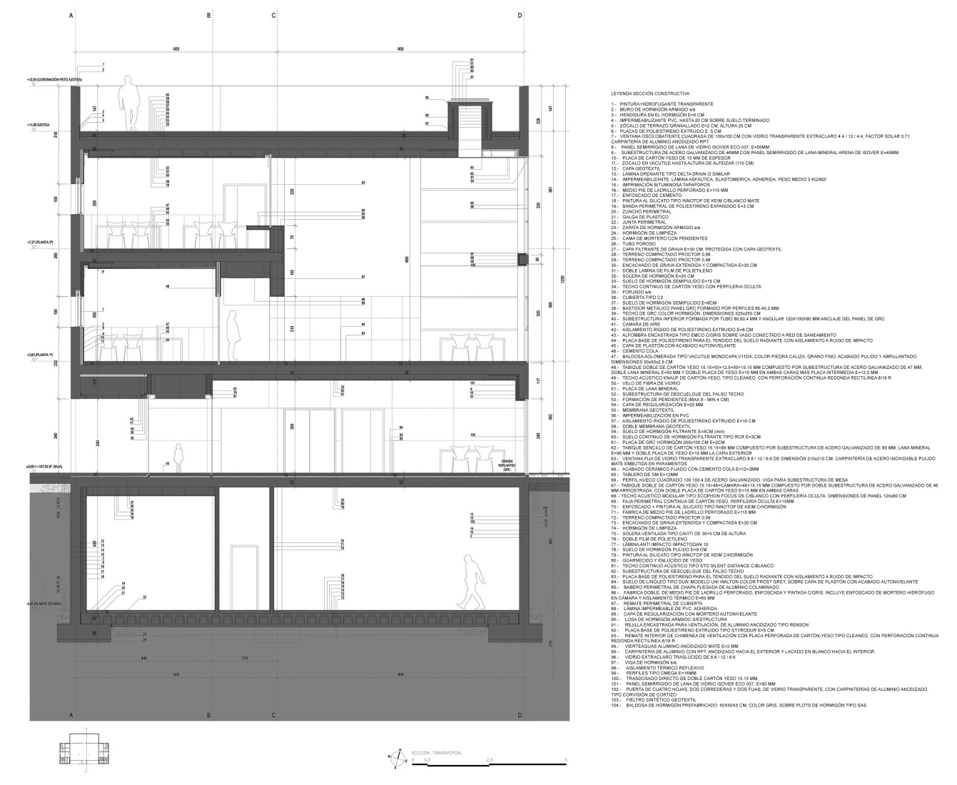 Sección constructiva. Biblioteca para el Liceo Francés de Madrid por Alberto Campo Baeza.
