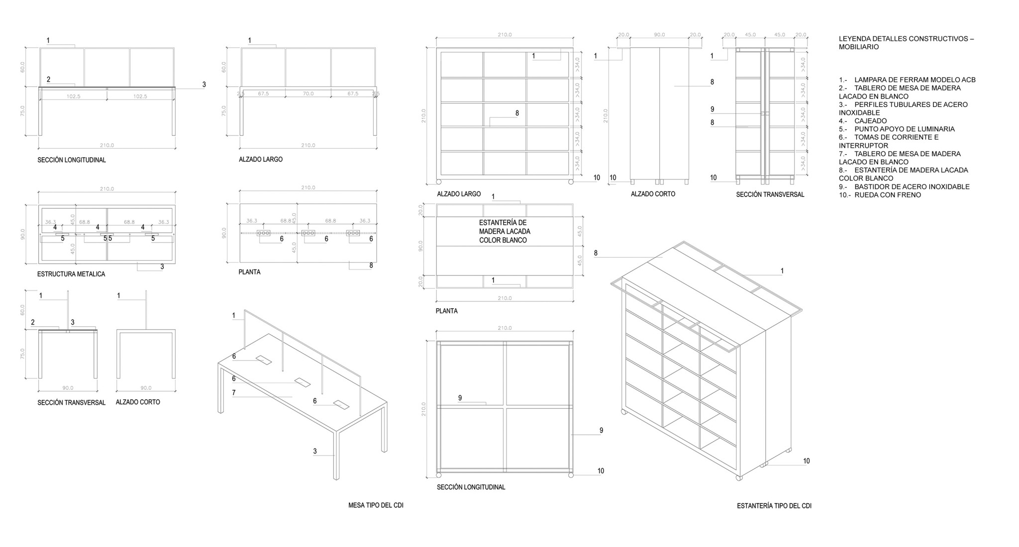Detalle constructivo del mobiliario. Biblioteca para el Liceo Francés de Madrid por Alberto Campo Baeza.