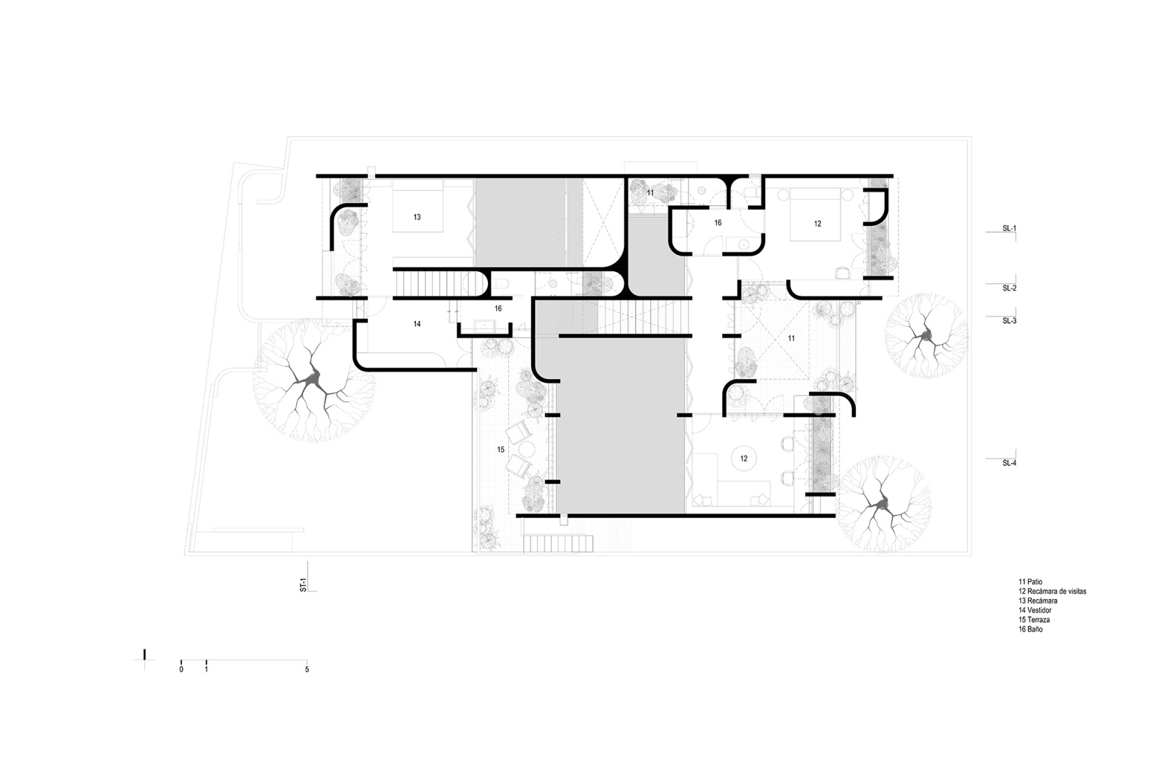 First floor plan. Red House by Ángel García Arquitectura.