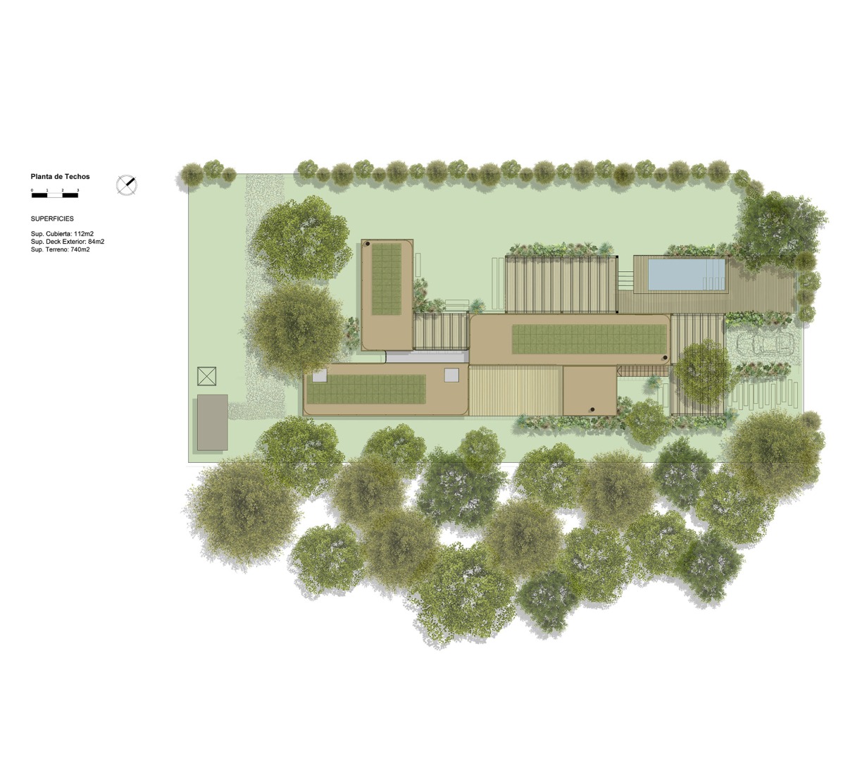 Plano de cubiertas. Casa de veraneo en Chapadmalal por Estudio Borrachia. 