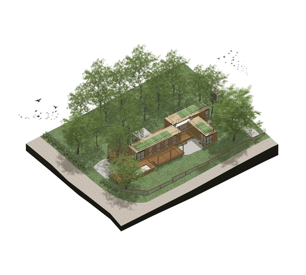 Axonometría. Casa de veraneo en Chapadmalal por Estudio Borrachia. 