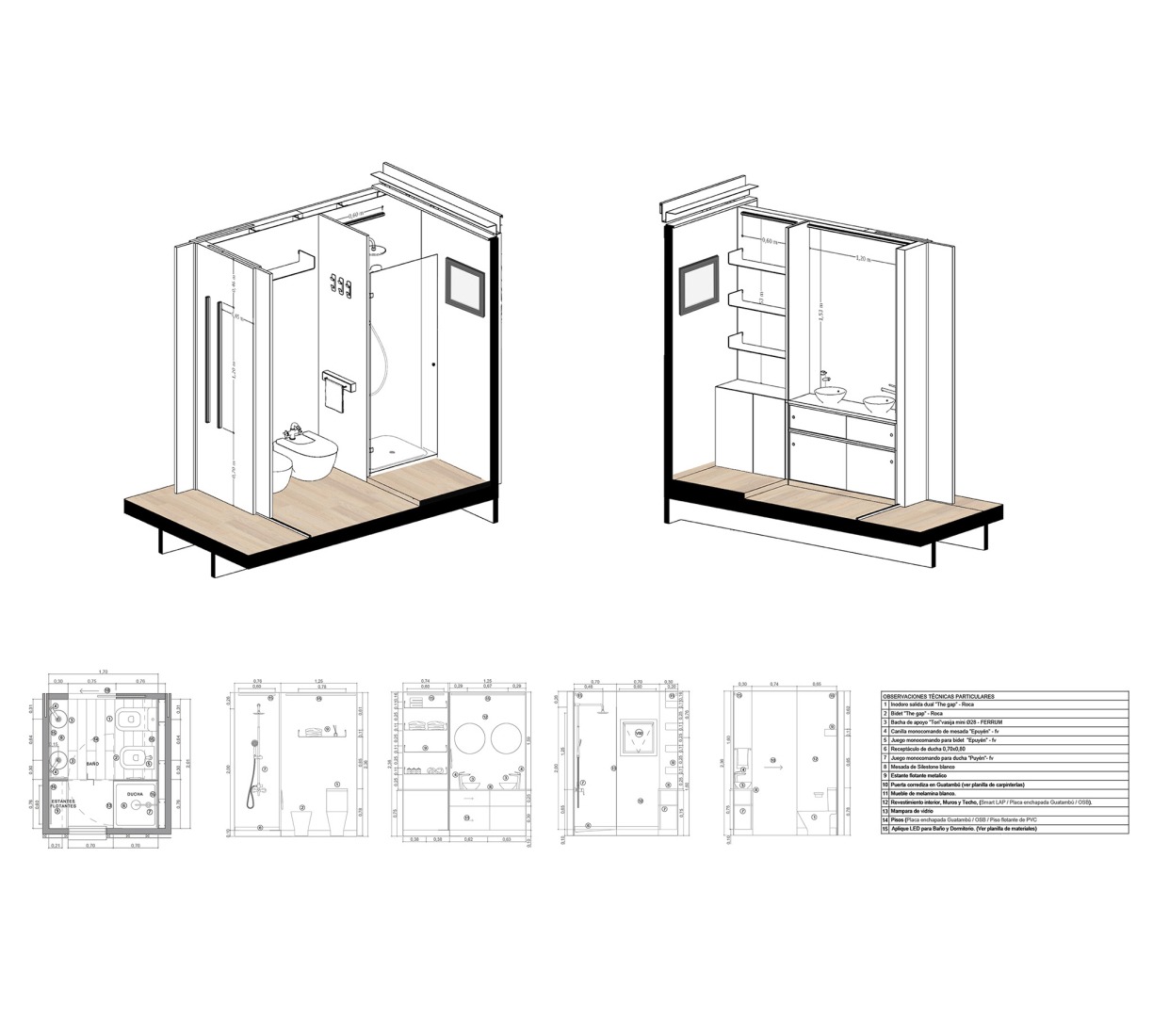 Detalle constructivo baño. Casa de veraneo en Chapadmalal por Estudio Borrachia. 