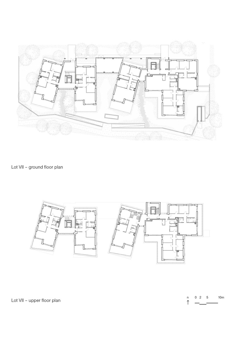 Plano de planta baja + Plano de planta alta. Casa y parque «Lake 11» por Coldefy + DDS.