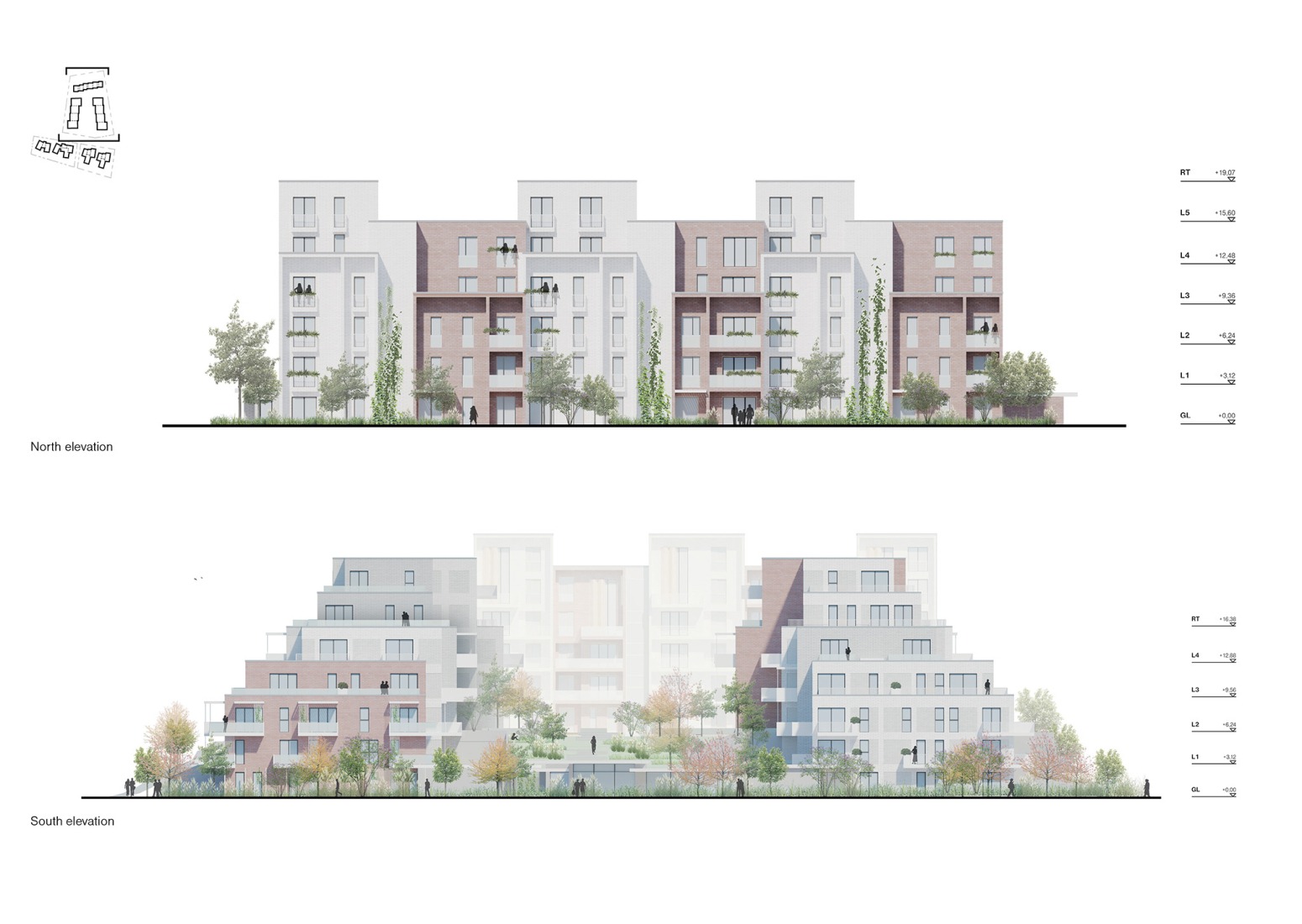 Alzado Norte + Alzado Sur. Casa y parque «Lake 11» por Coldefy + DDS.