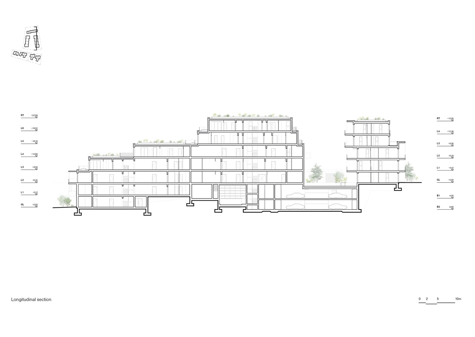 Sección longitudinal. Casa y parque «Lake 11» por Coldefy + DDS.