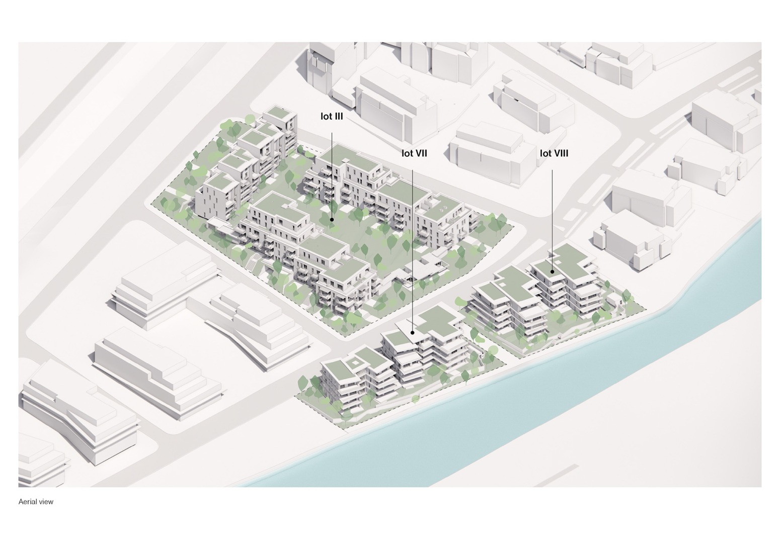 Vista aérea. Casa y parque «Lake 11» por Coldefy + DDS.