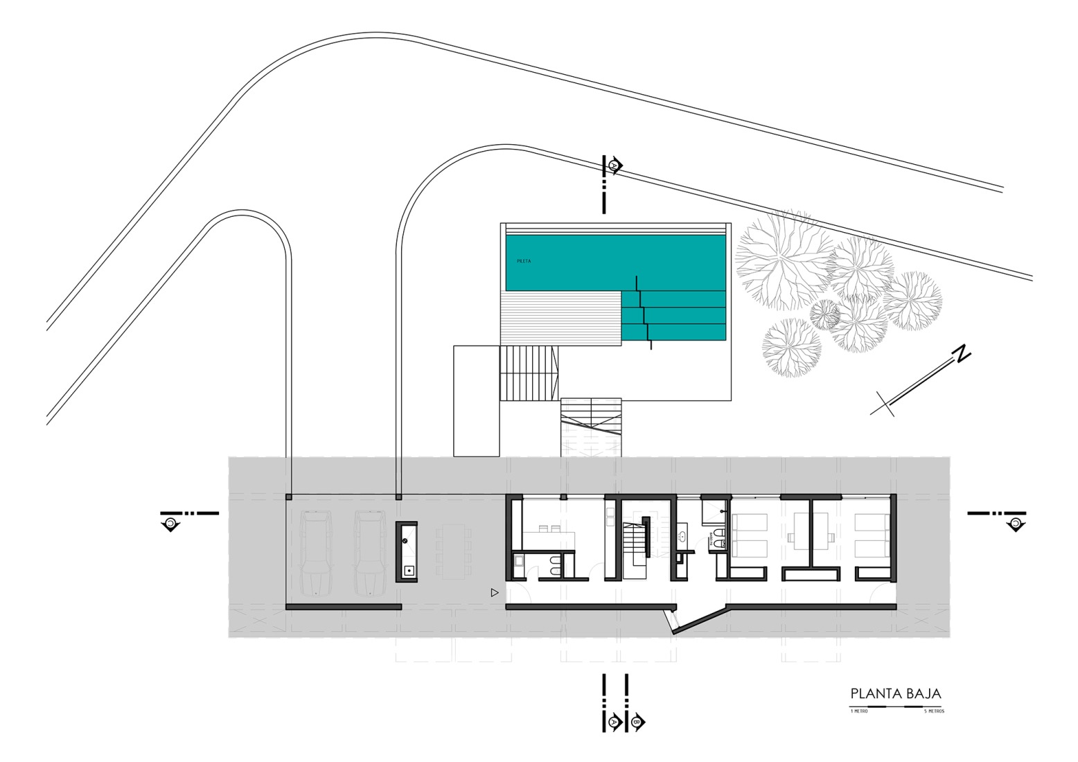 Plano de planta baja. Casa en el Dragón por Cristián Nanzer.