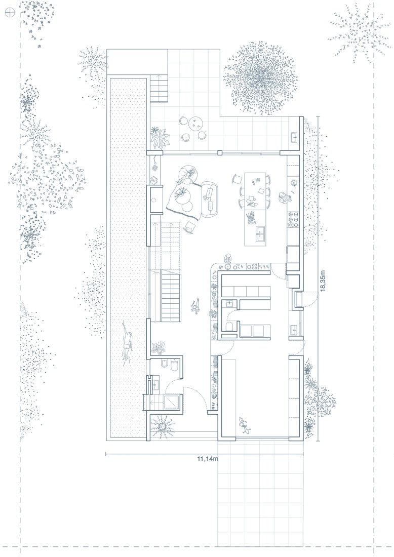 Plano de planta baja. Casa Nichi por Dodds Estudio.