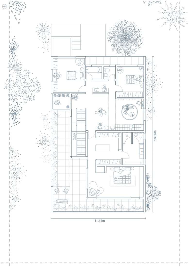Plano de primera planta. Casa Nichi por Dodds Estudio.