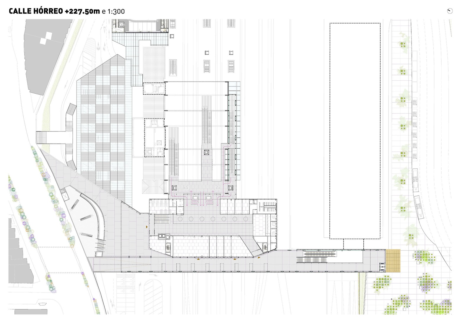 Ground floor plan. Train station and pedestrian walkway by estudioHerreros.
