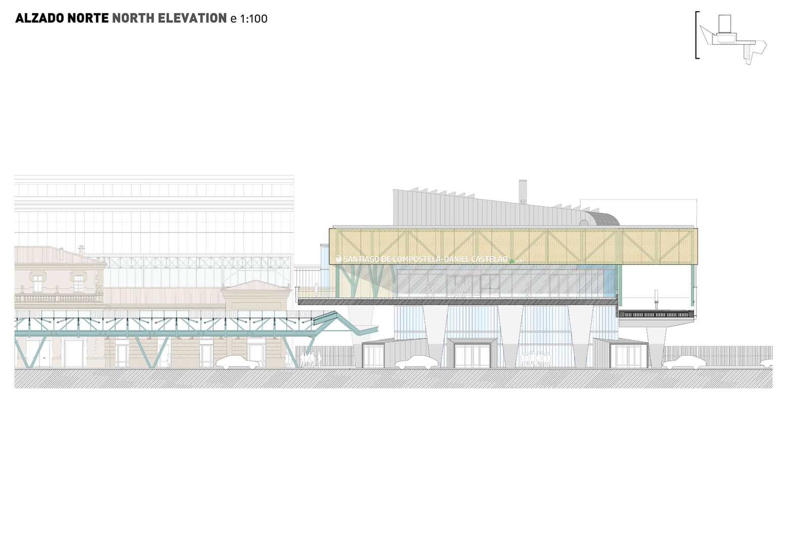 North elevation. Train station and pedestrian walkway by estudioHerreros.