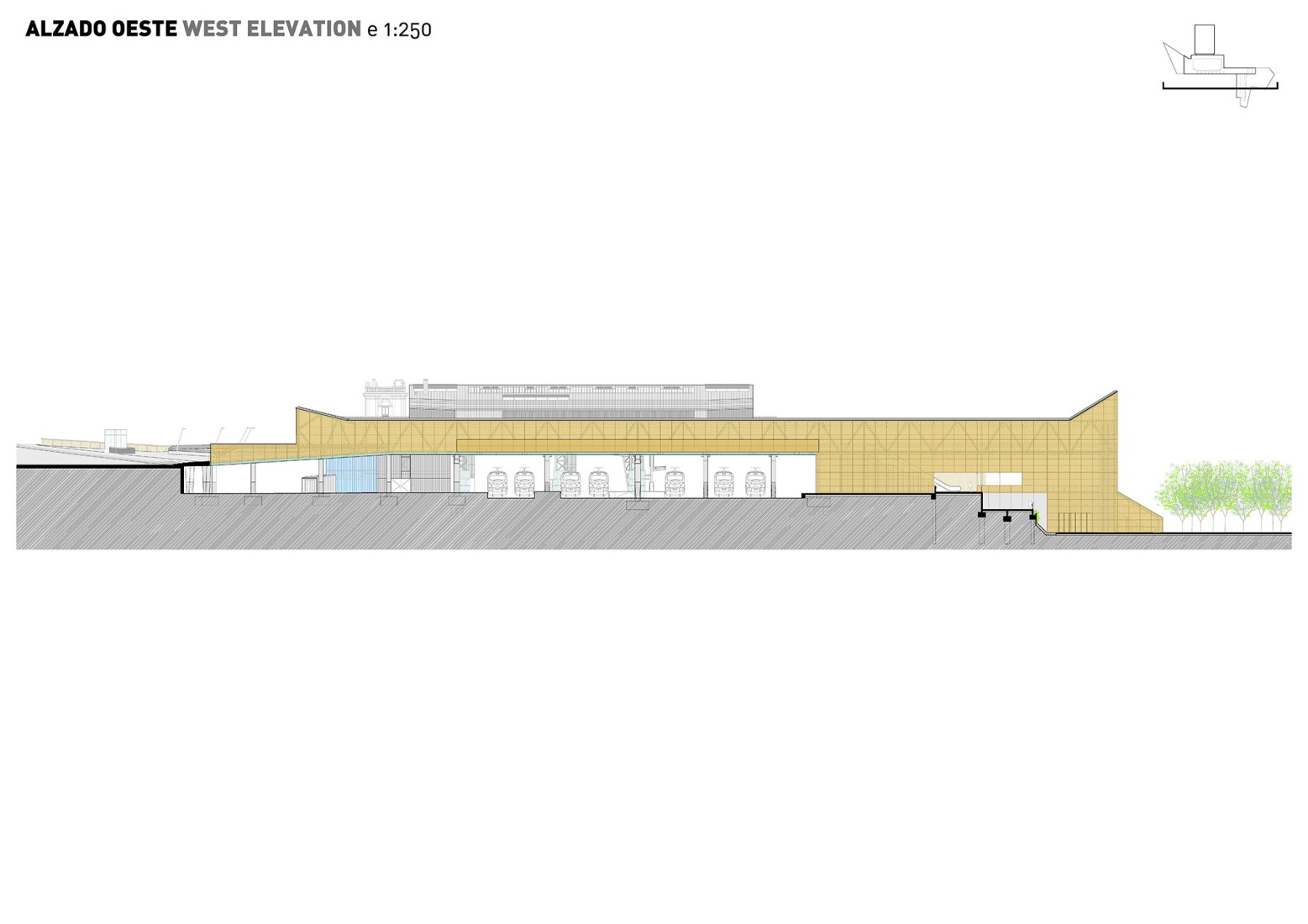 West elevation. Train station and pedestrian walkway by estudioHerreros.